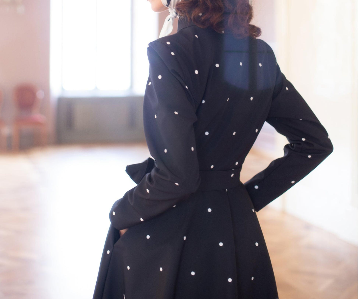 Fit and Flare Coat with A-Line Skirt in Black