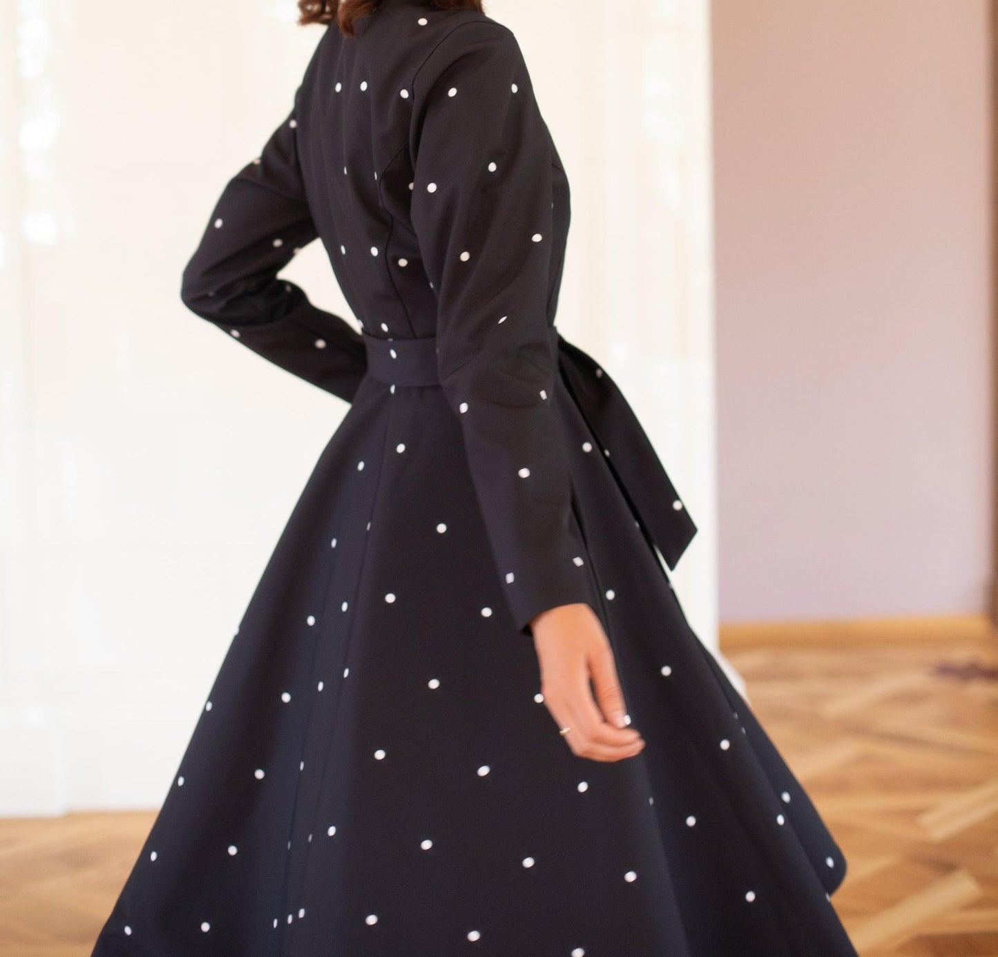 Fit and Flare Coat with A-Line Skirt in Black