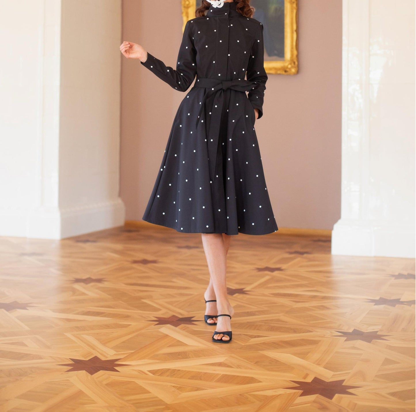 Fit and Flare Coat with A-Line Skirt in Black