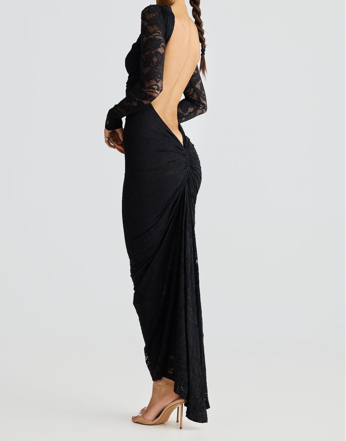 Lace see-through slim fit backpack hip-revealing dress