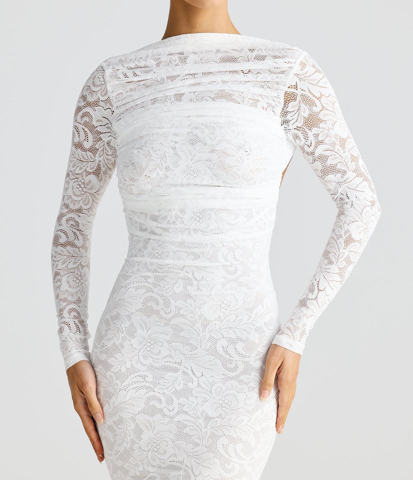 Lace see-through slim fit backpack hip-revealing dress