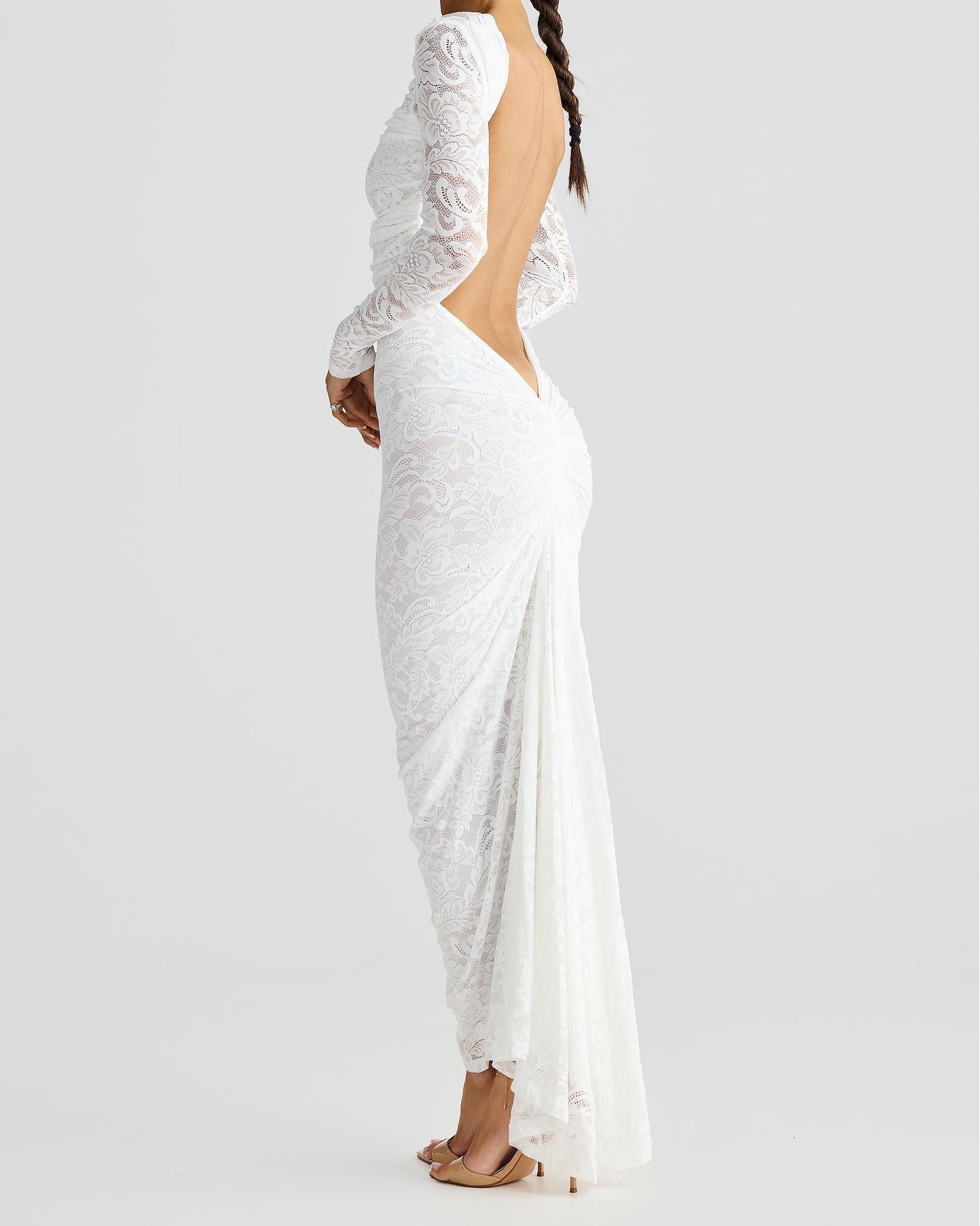 Lace see-through slim fit backpack hip-revealing dress