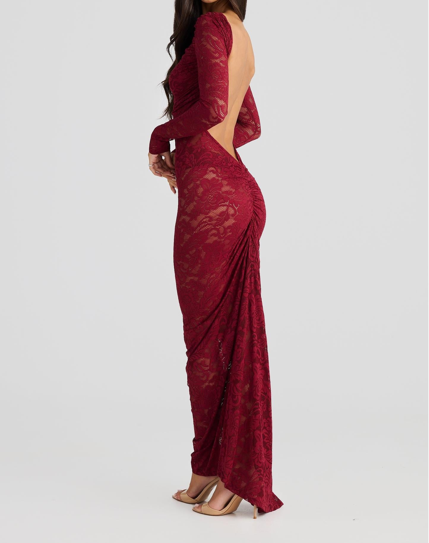 Lace see-through slim fit backpack hip-revealing dress