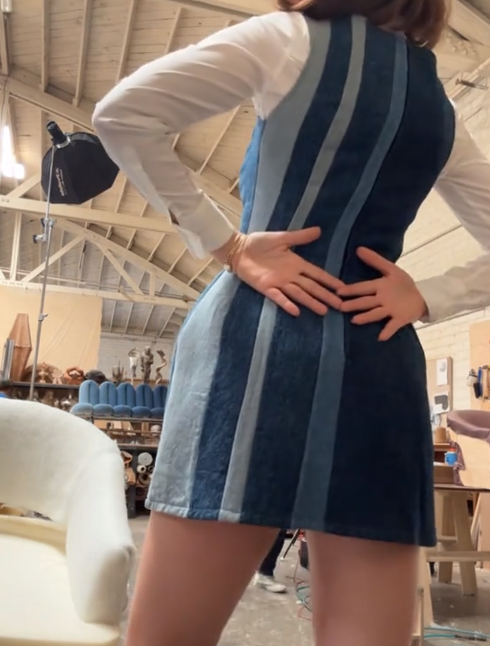 Denim panelled vest dress