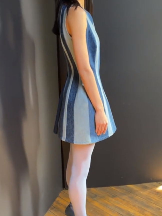 Denim panelled vest dress