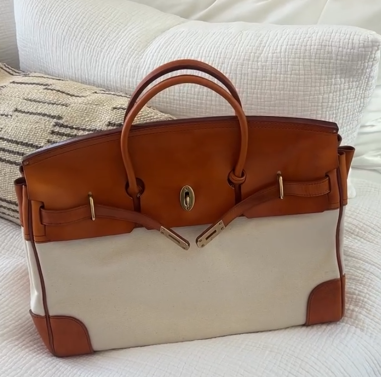 Two-Tone Canvas and Leather Handbag
