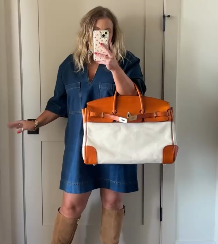 Two-Tone Canvas and Leather Handbag
