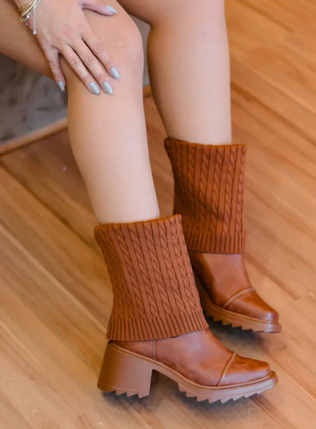 Long knitted leather sock boots