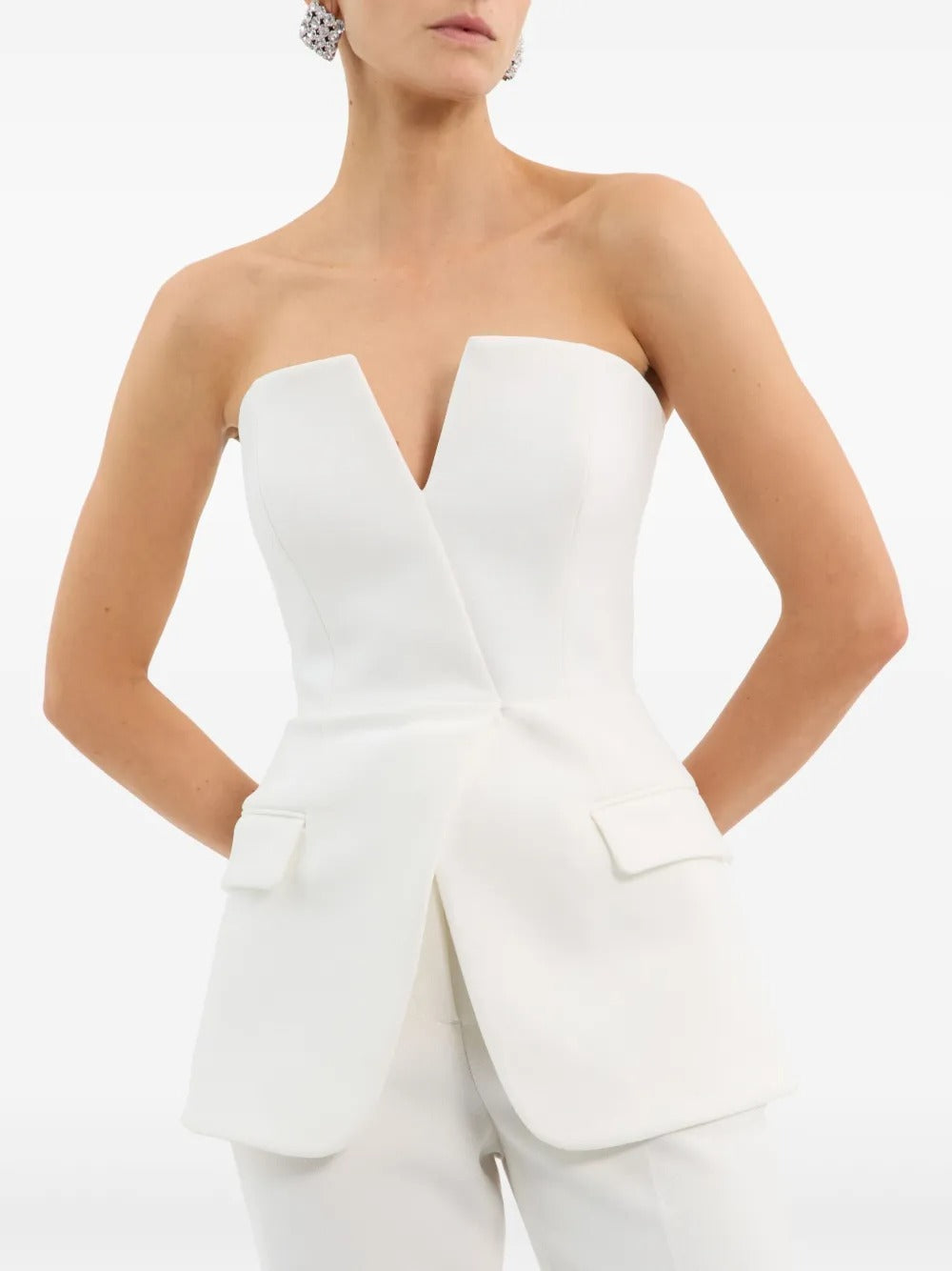 V-neck sleeveless suit double pocket top