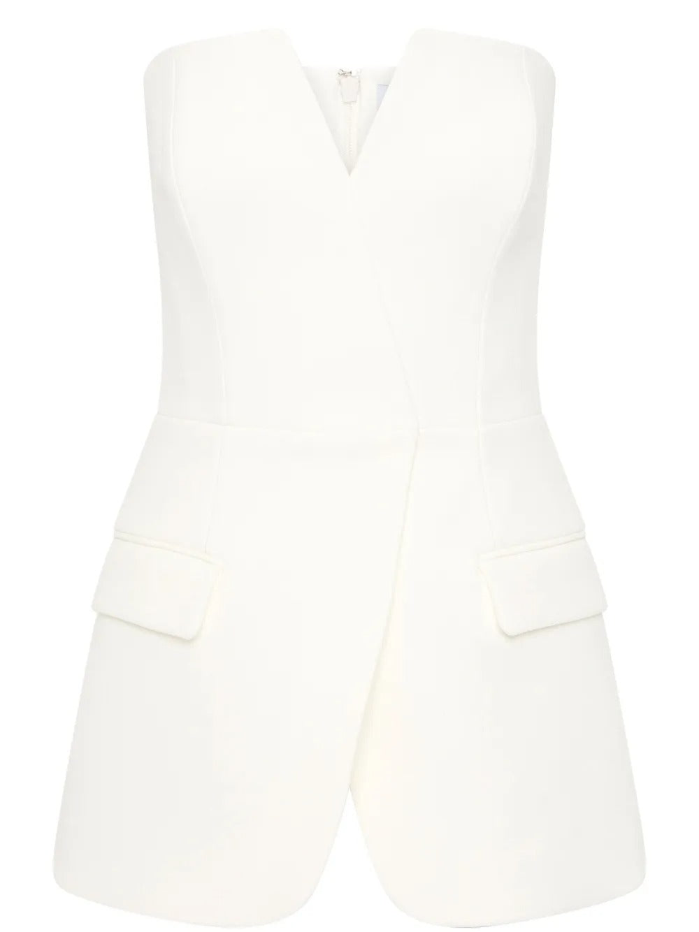 V-neck sleeveless suit double pocket top