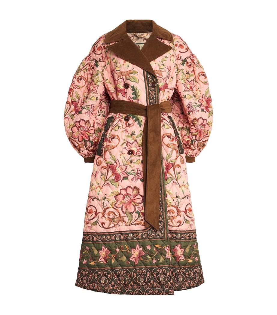 Floral print lapel tie cotton long jacket