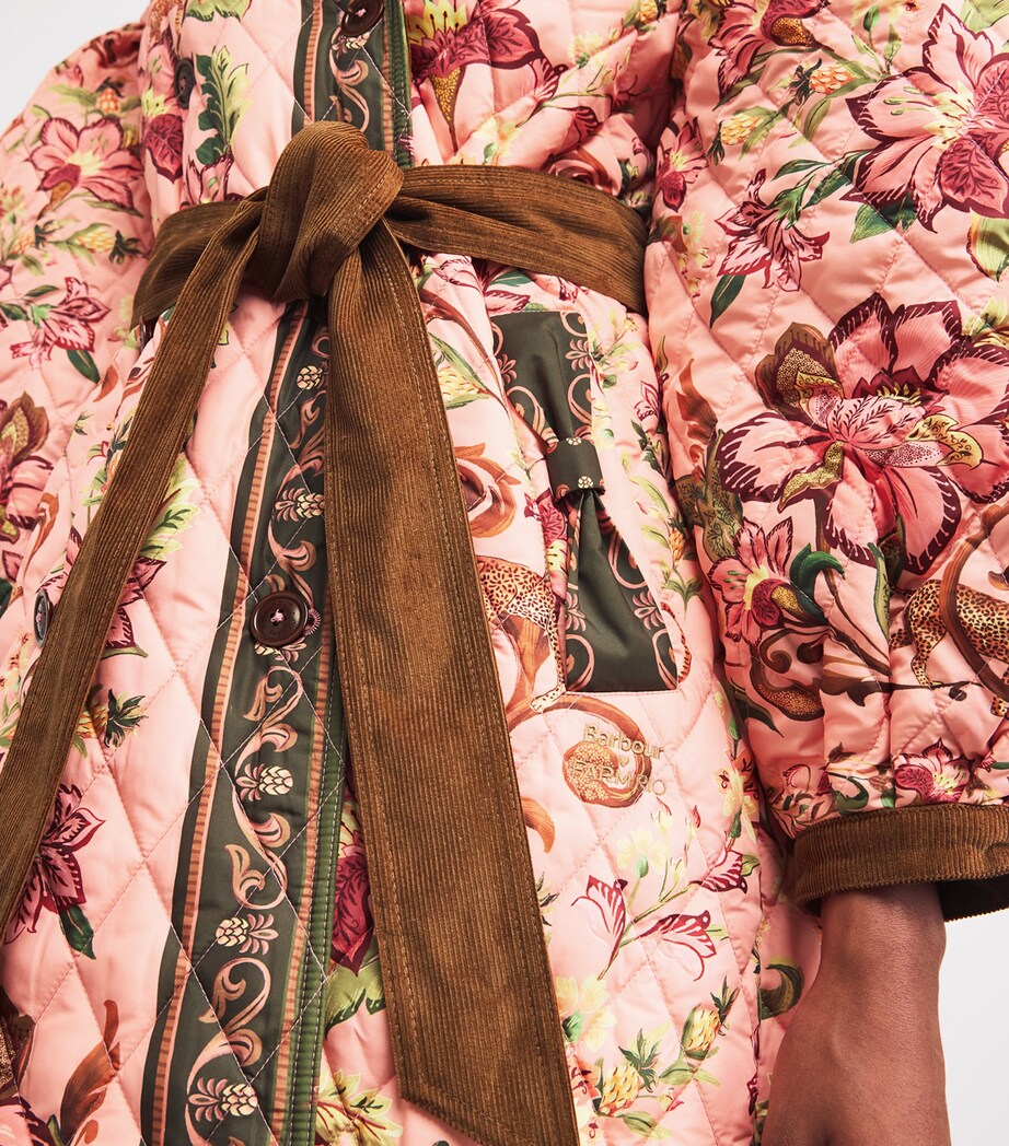 Floral print lapel tie cotton long jacket