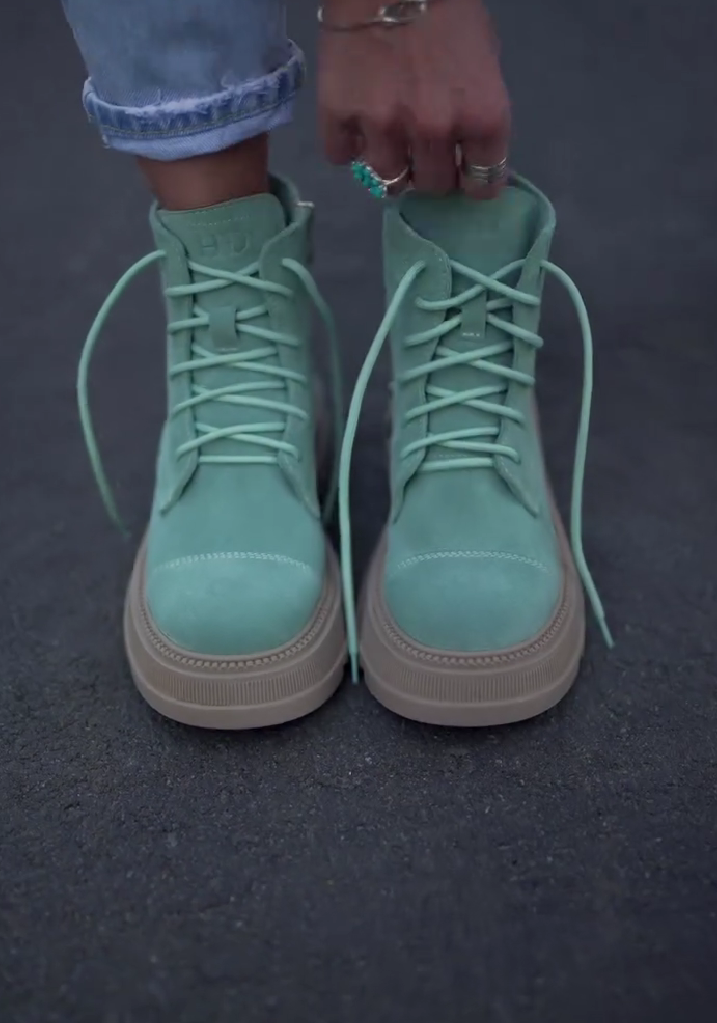 Mint green suede boots