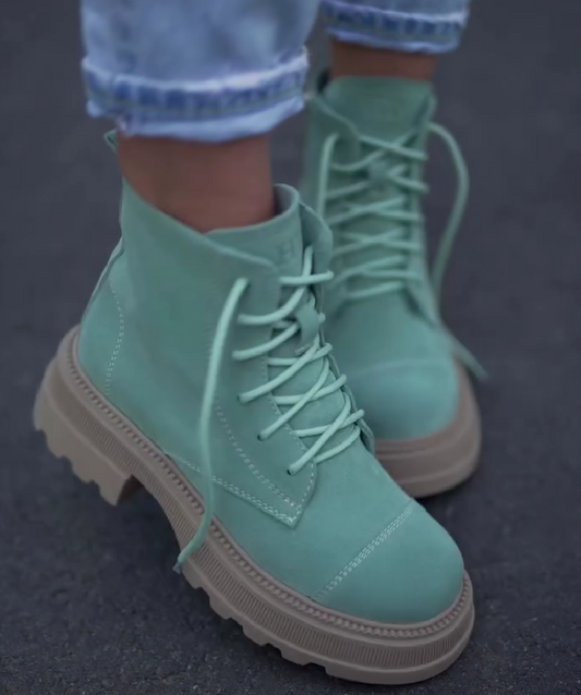 Mint green suede boots