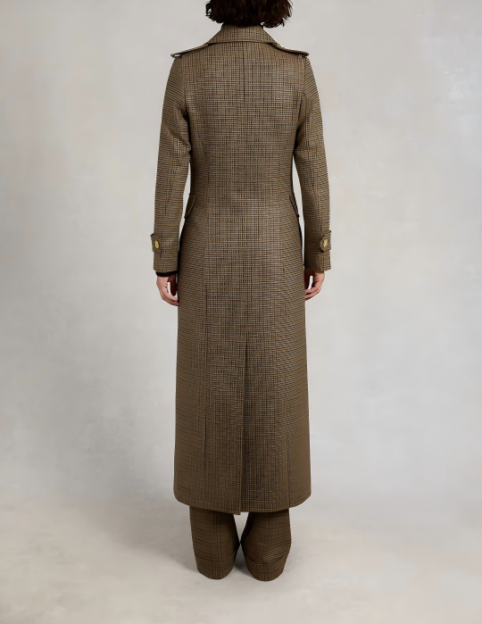 Check wool long coat