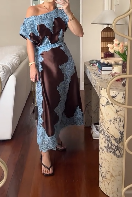 Lace-trimmed off-shoulder dress