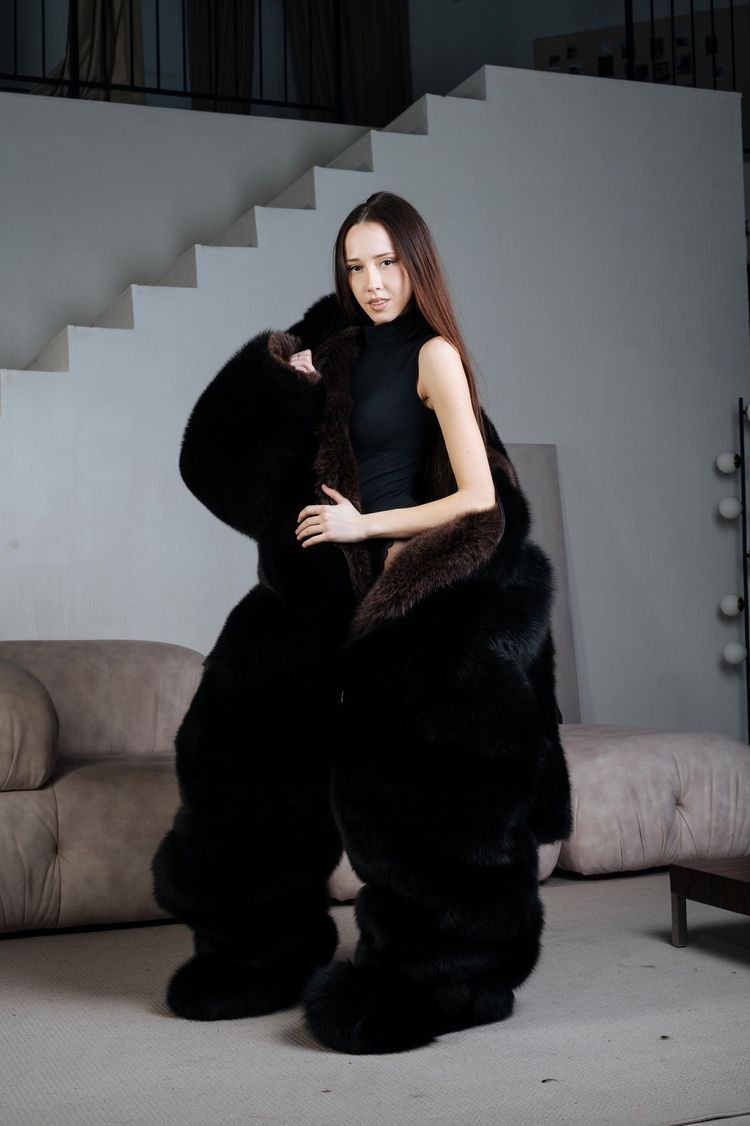 Double-sided fox fur bodysuit