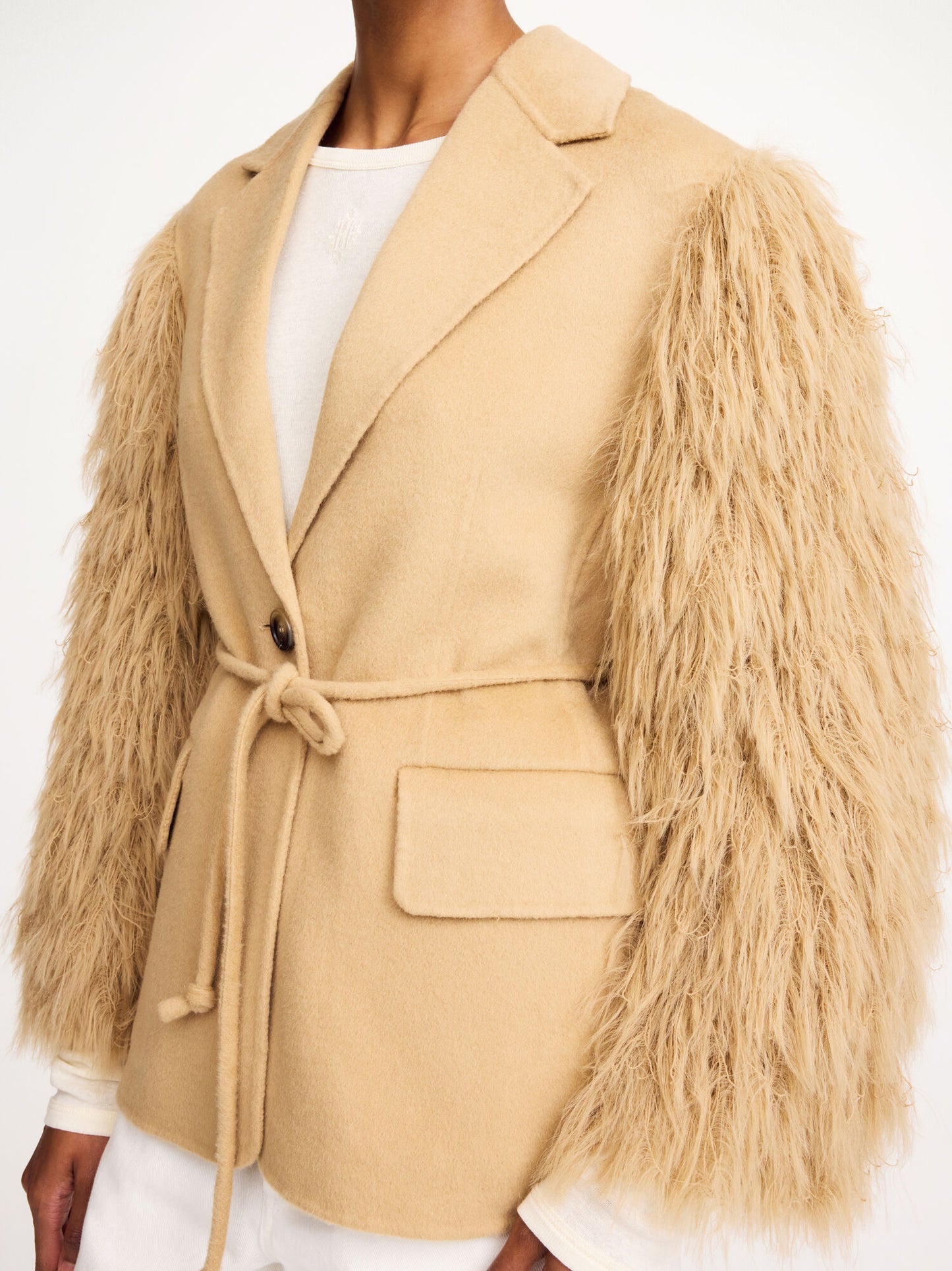 Fluffy feather-trimmed wool suit jacket