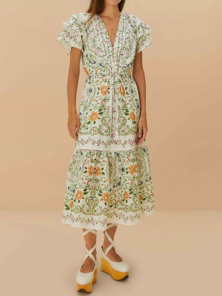 Floral Print Lace Midi Dress