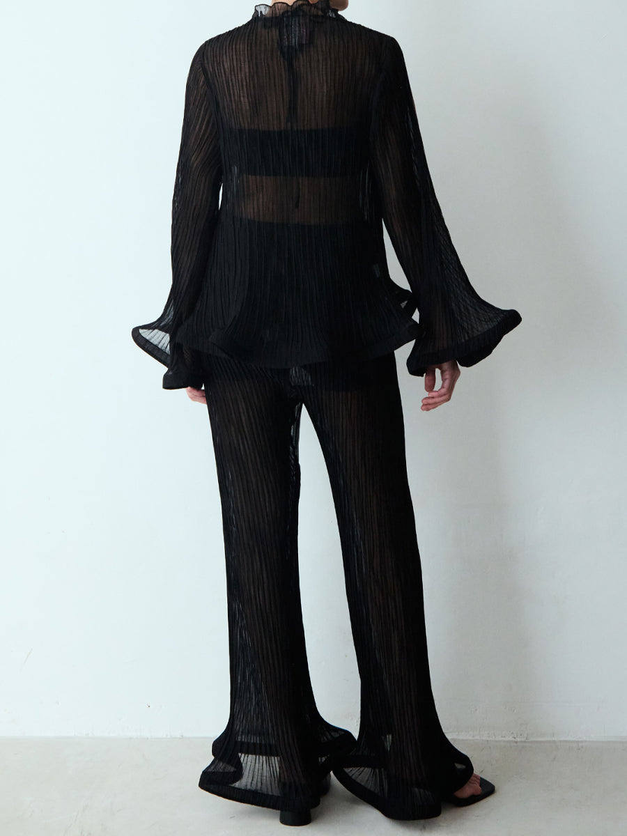 Elegant Pleated Flared Tirm Two Pieces Set