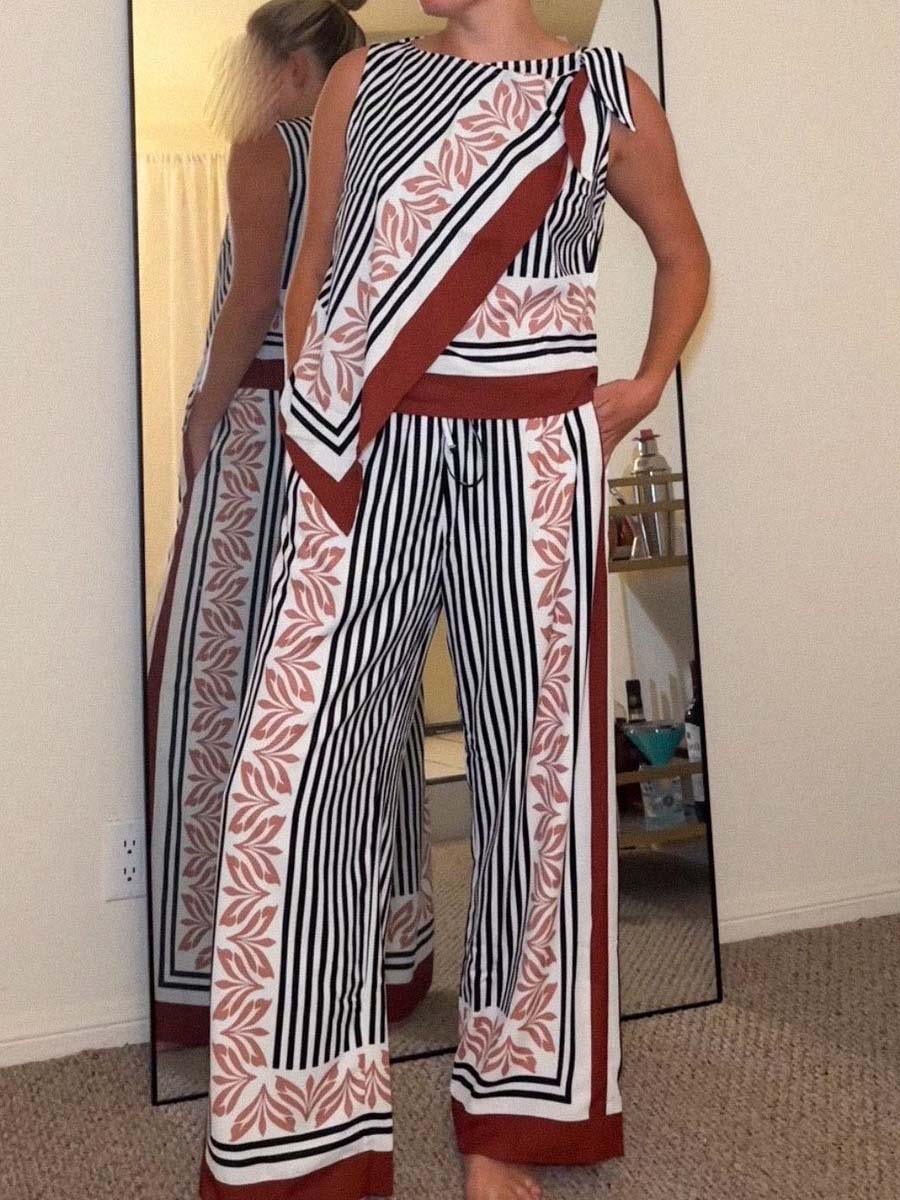 Asymmetric Irregular Striped Two Pieces Set