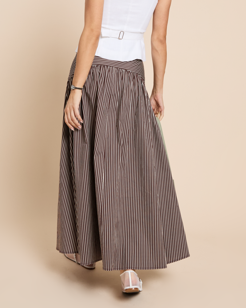 Brown Striped Cotton Skirt