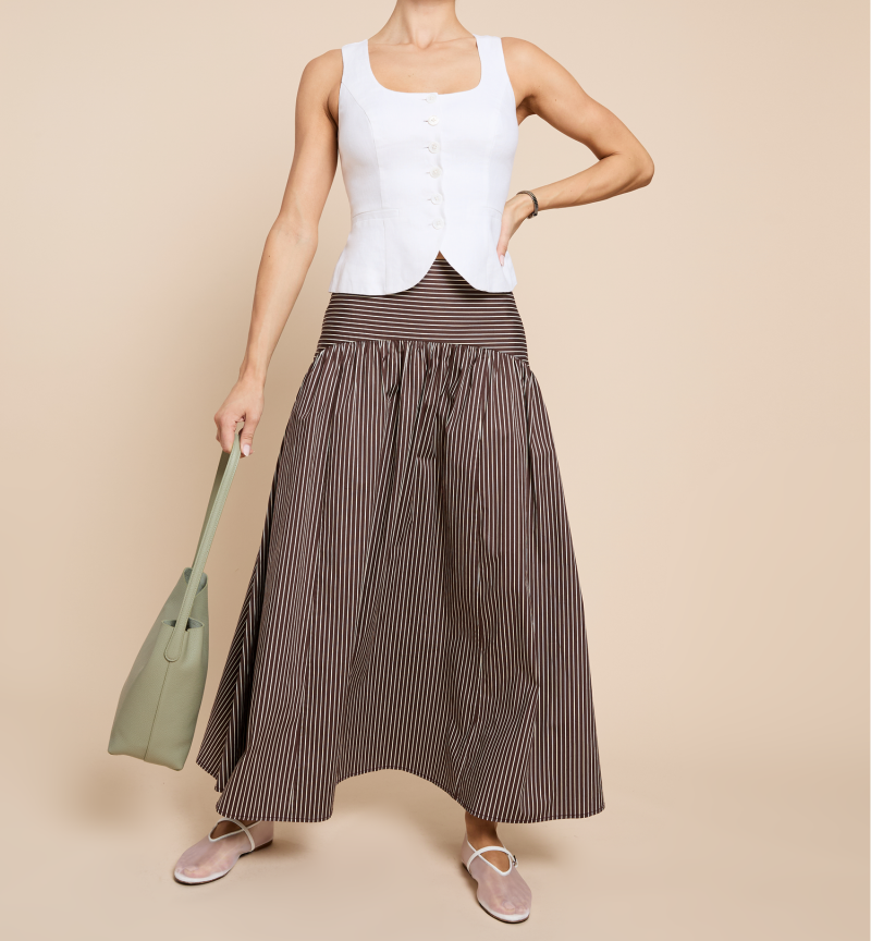 Brown Striped Cotton Skirt