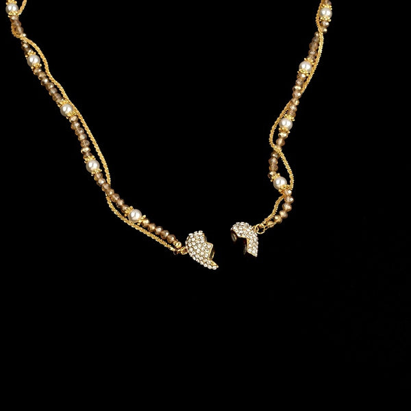 Elegant Double Heart Pendant Pearl Necklace