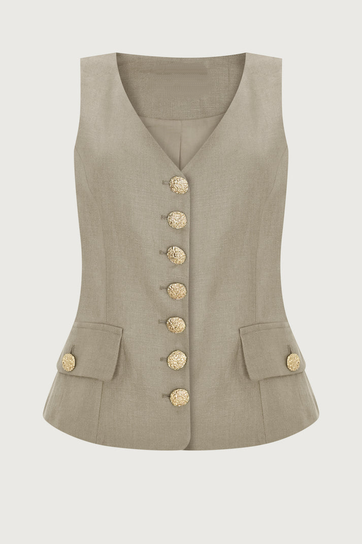 Sleeveless Single Breasted Vest Top