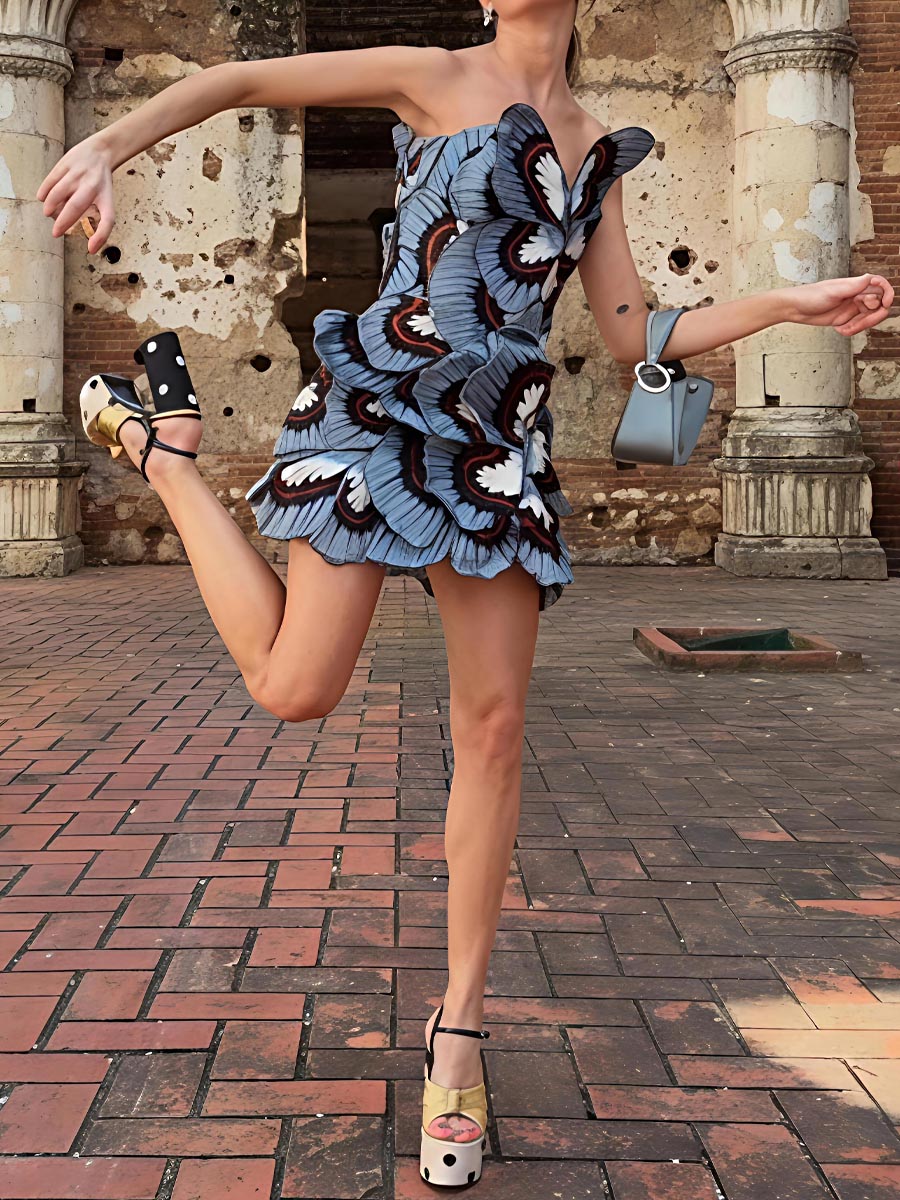 Strapless Butterfly Embroidered Party Mini Dress