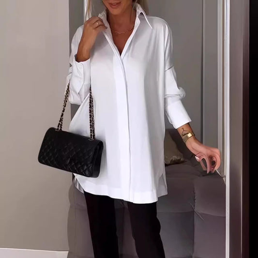 Long-sleeved solid color loose shirt