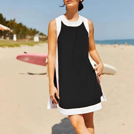 Colorblock round neck sleeveless top with shorts set