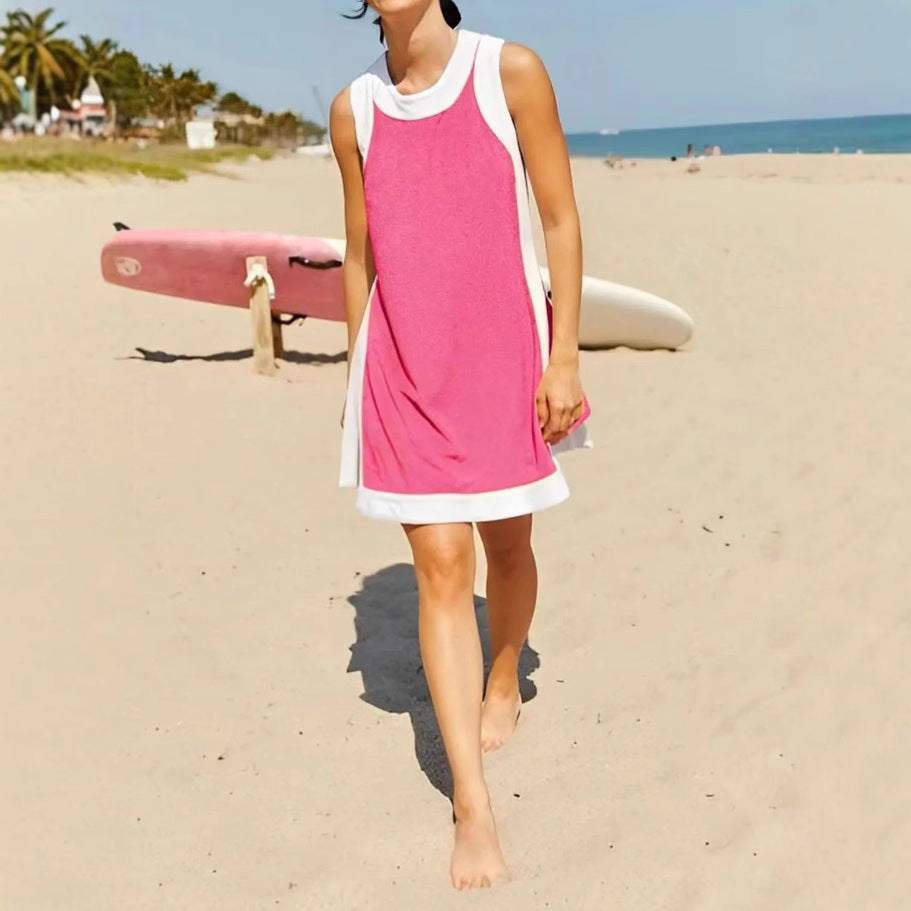 Colorblock round neck sleeveless top with shorts set