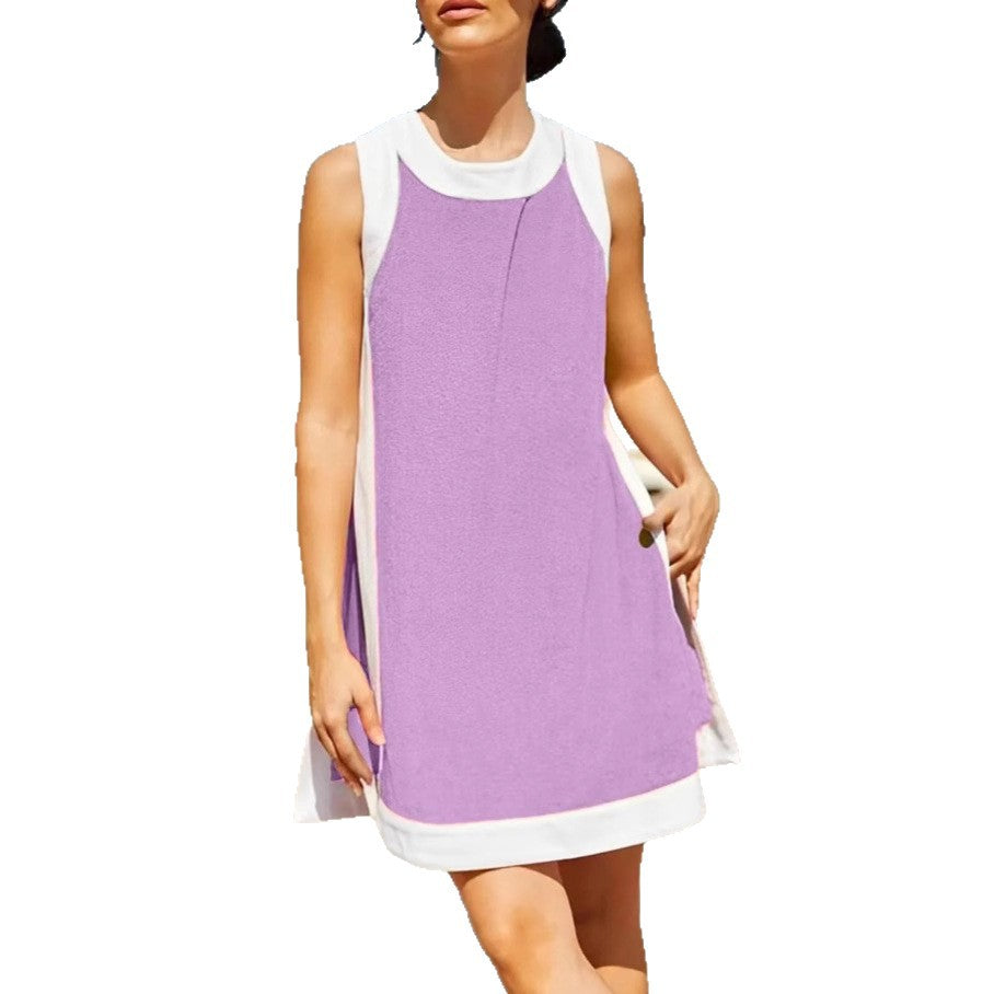 Colorblock round neck sleeveless top with shorts set