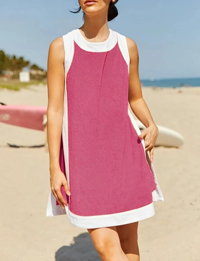 Colorblock round neck sleeveless top with shorts set