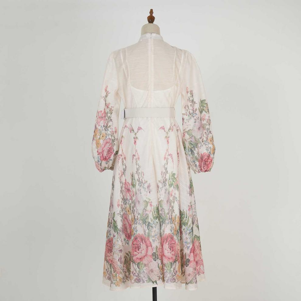 Stand collar pattern button design long dress