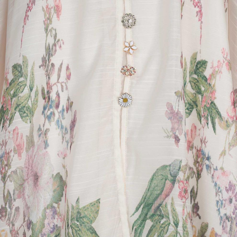 Stand collar pattern button design long dress