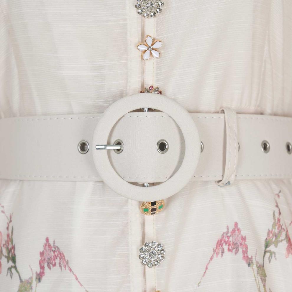 Stand collar pattern button design long dress