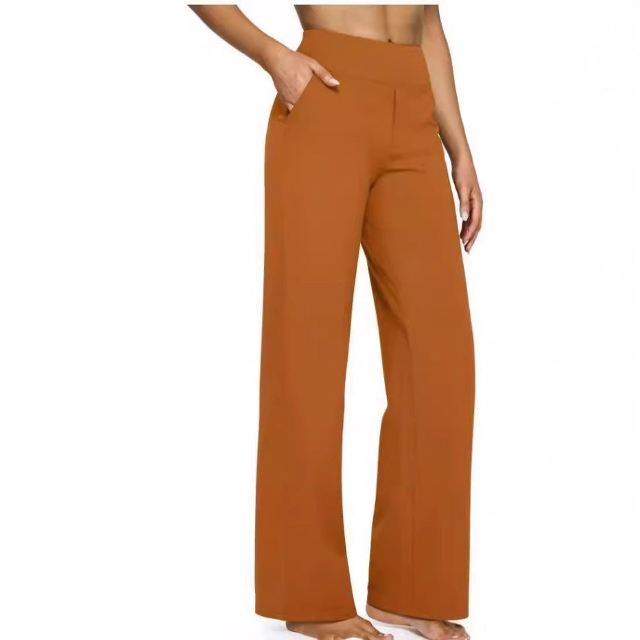 Loose Pocket Knit Straight High Waist Yoga Pants