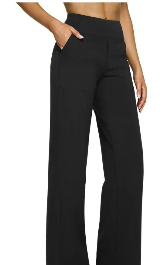 Loose Pocket Knit Straight High Waist Yoga Pants