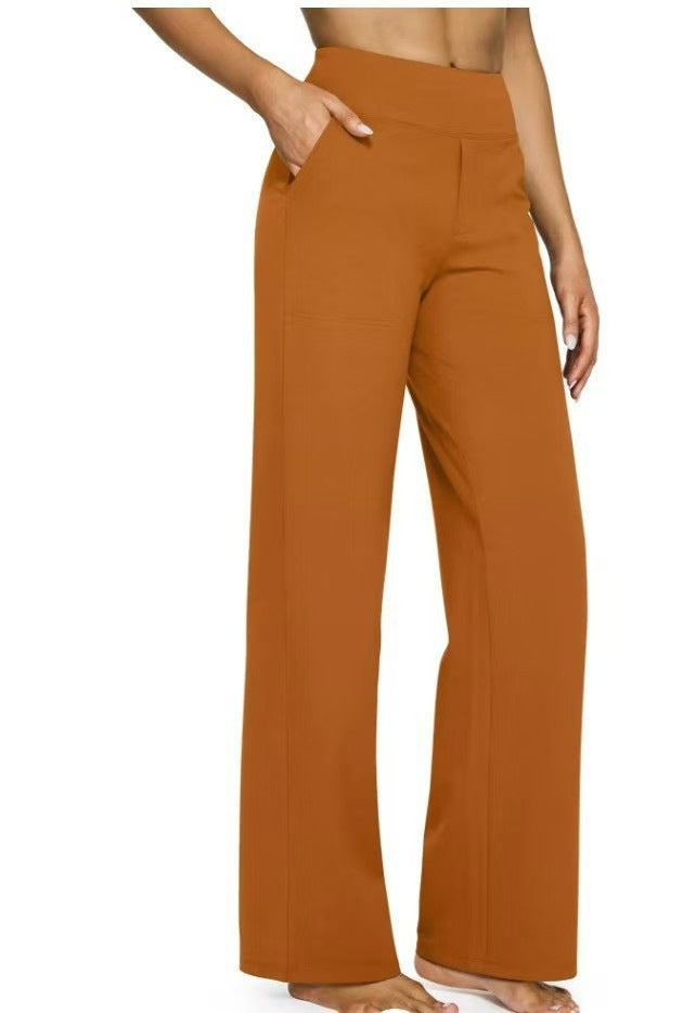 Loose Pocket Knit Straight High Waist Yoga Pants