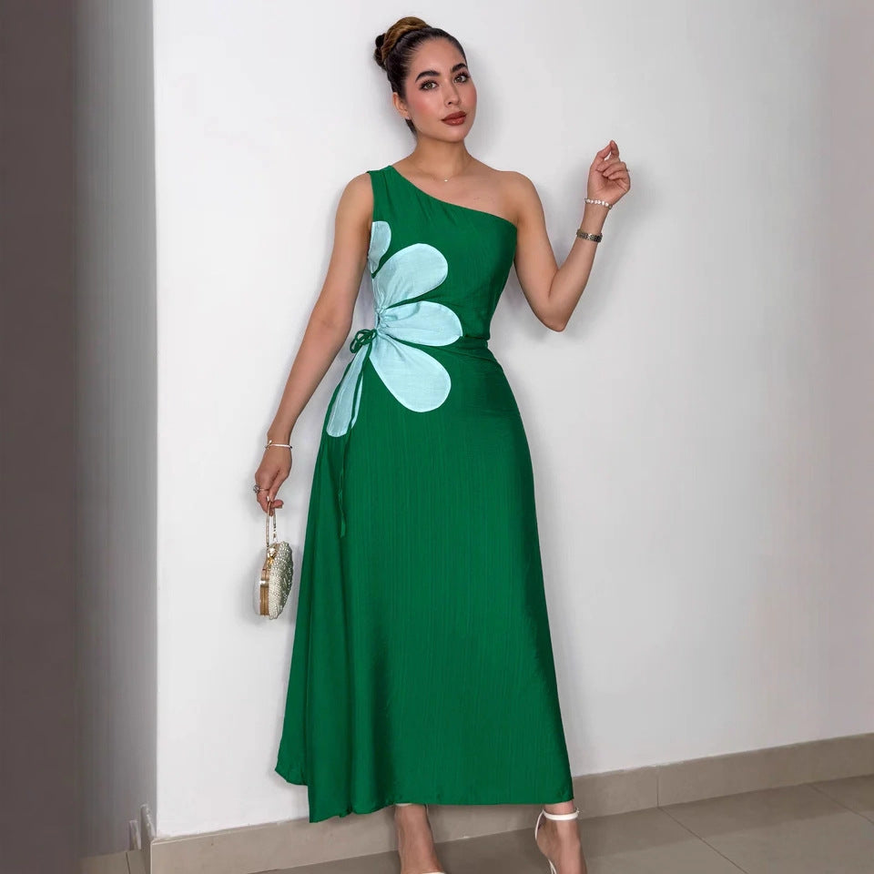 Slit long printed dress