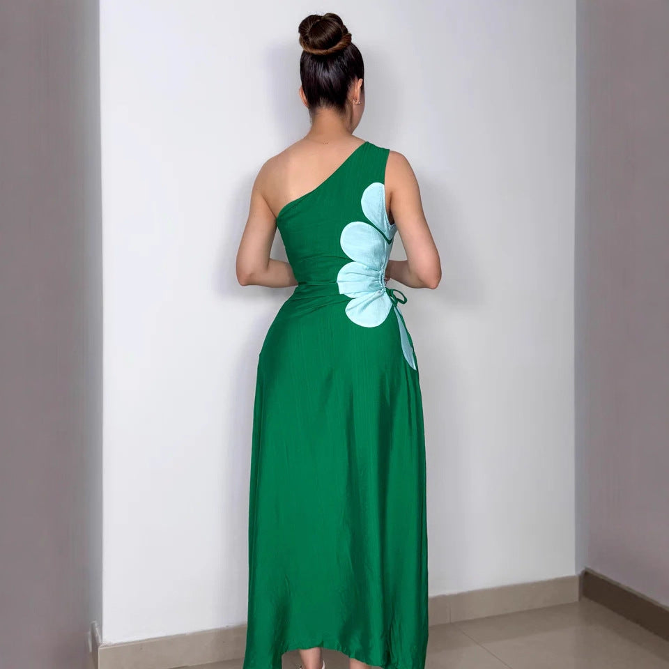 Slit long printed dress