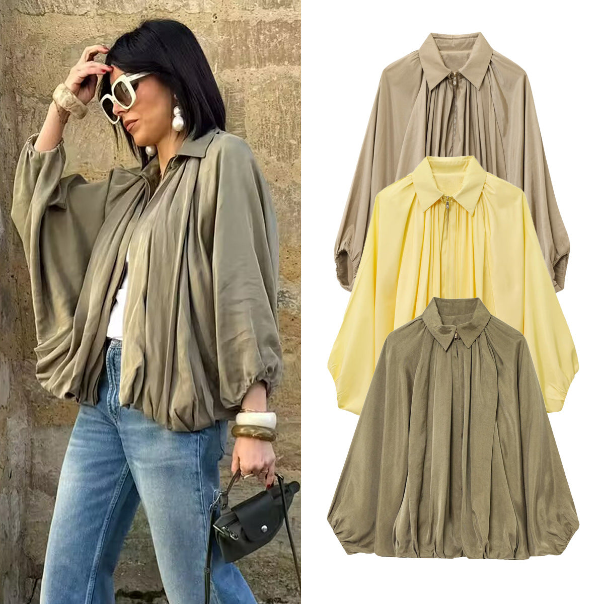 lapel puff bomber jacket