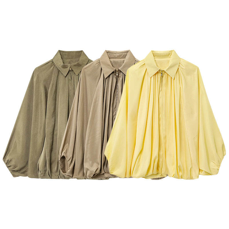 lapel puff bomber jacket