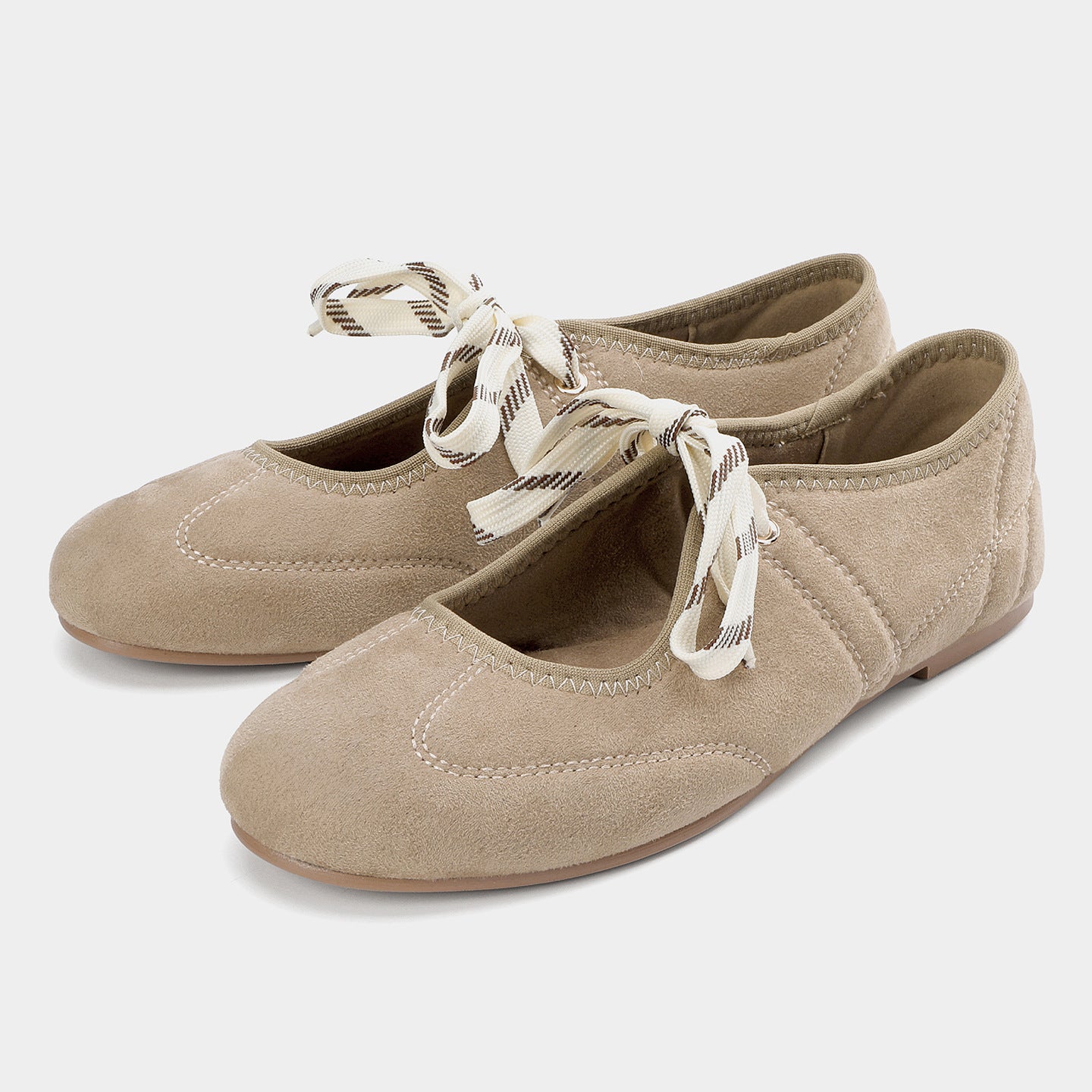 Beige suede lace-up ballet-style flats and pumps