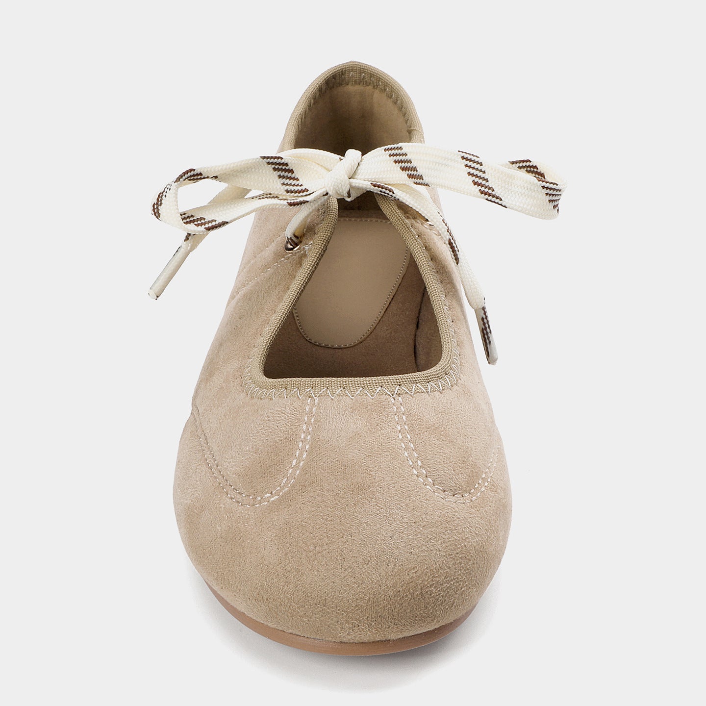 Beige suede lace-up ballet-style flats and pumps