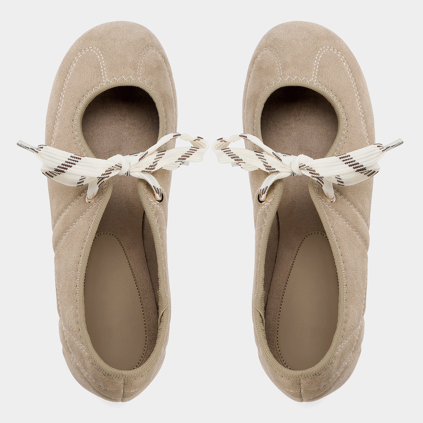 Beige suede lace-up ballet-style flats and pumps