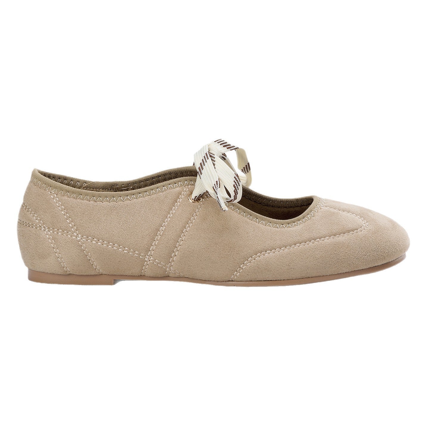 Beige suede lace-up ballet-style flats and pumps
