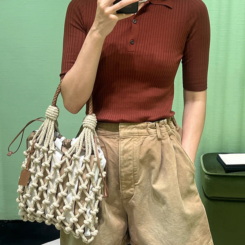 Hand-woven shoulder bag, handbag, net bag, beach bag